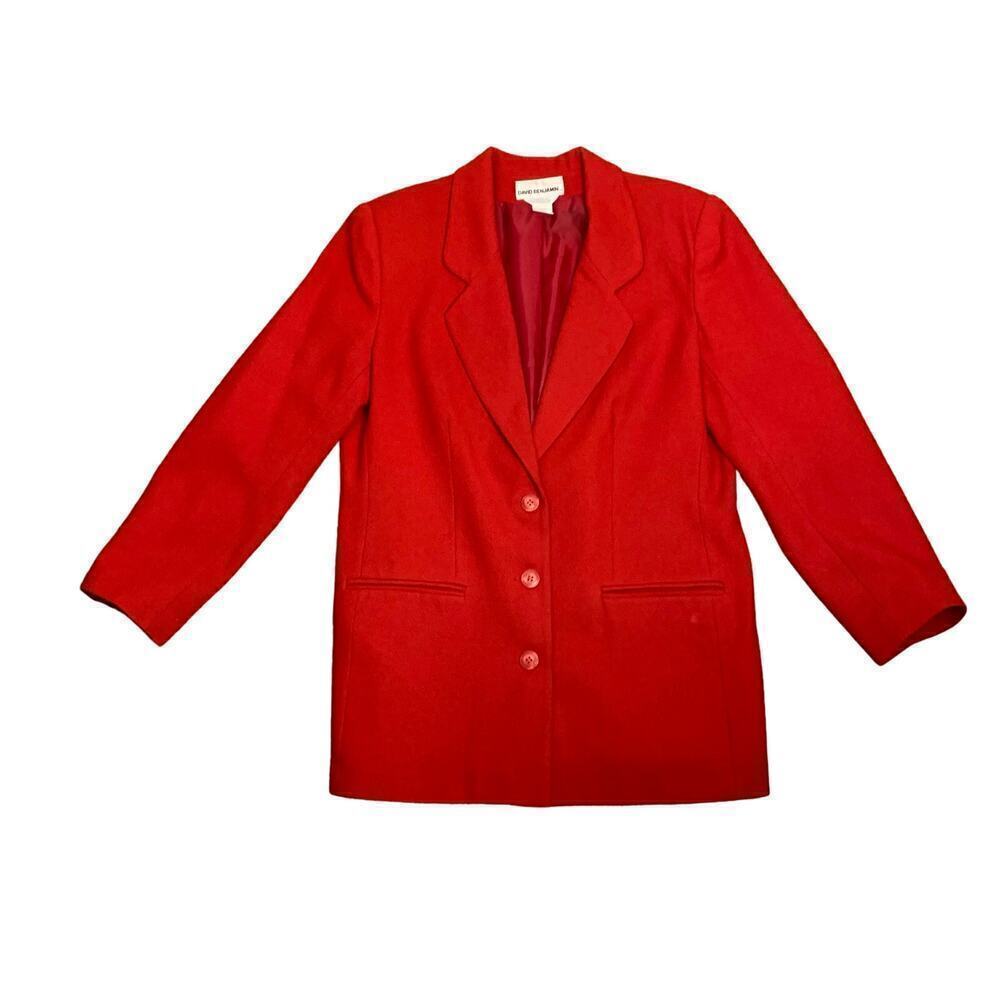 David Benjamin Red Wool Blazer Size 14 Oversized Vintage